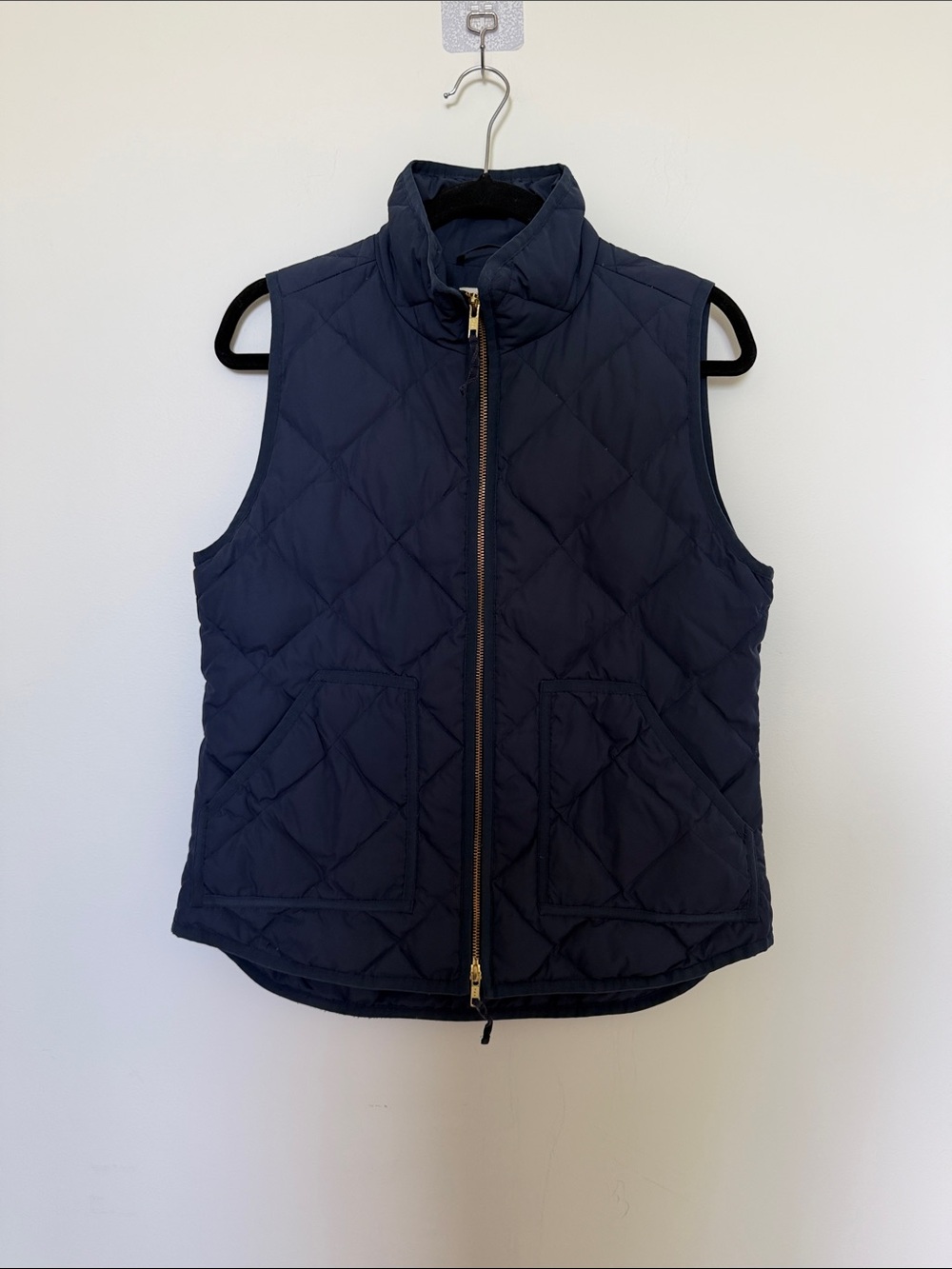 J. Crew Navy Quilted Sleeveless Down Vest with Gold Zipper